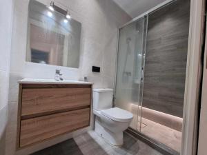 a bathroom with a shower and a toilet and a sink at ACC Vergara opción de Parking in Jaén