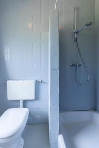 La salle de bains est pourvue de toilettes, d'une douche et d'un lavabo. dans l'établissement Domburgseweg 52 appartement, à Oostkapelle