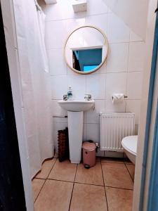 a bathroom with a sink and a mirror at Peaceful retreat / spacious bedroom / free parking in Brighton & Hove