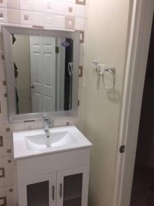 uma casa de banho com um lavatório e um espelho em S.G Apartment Complex. em Linstead