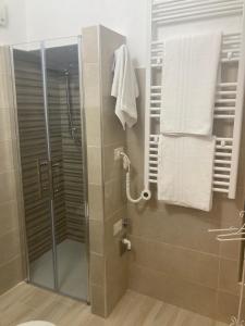 baño con ducha y puerta de cristal en la casetta del borgo, en Campomarino