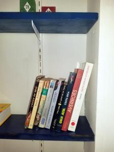 eine Reihe von Büchern auf einem Regal in der Unterkunft La chocolaterie in Anduze