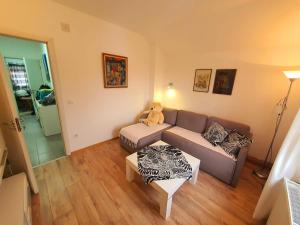 Sala de estar con sofá y mesa con un osito de peluche en Ispod duge en Dobroselica
