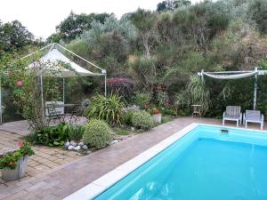 uma piscina num quintal com jardim em Country House with swimming pool and garden with Mediterranean plants em Bettona