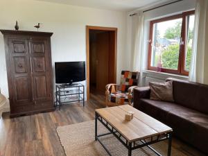 a living room with a couch and a tv at Apartment Haus Aktiv Top in Winterberg