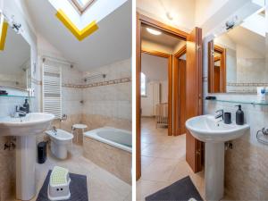 2 Bilder eines Badezimmers mit einem Waschbecken und einer Badewanne in der Unterkunft Babyaccommodation Stay in Family III in Pietra Ligure