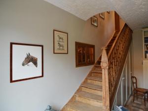una escalera en una casa con una foto de un caballo en la pared en Cosy Cottage in Barvaux Condroz with Garden, en Barvaux-Condroz