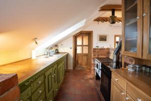 a large kitchen with a sink and a stove at Horse Farm Holiday Pr' Kolenc in Zgornje Gorje