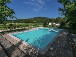 a swimming pool in the middle of a yard with trees at Authentic holiday home in Bucine with swimming pool in Ambra