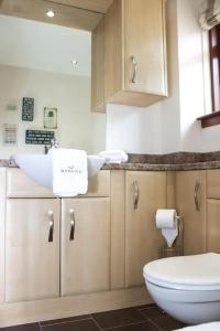 a bathroom with a white toilet and a sink at Pear Tree Cottage in Limekilns