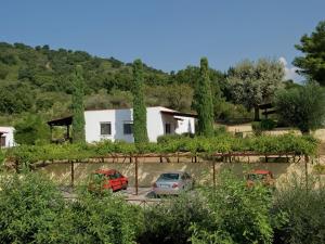 チェントラにあるLuxurious Holiday Home in Palinuro Italy with Swimming Poolの庭に車を停めた白い家