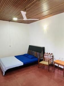 1 dormitorio con cama, silla y techo en Heritage Villa colombo7, en Colombo