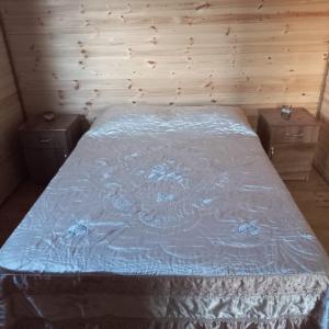 1 dormitorio con 1 cama con edredón azul en cottage dzama, 