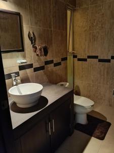 y baño con lavabo y aseo. en Casa Real Santa Fé, en Villa de Alvarez
