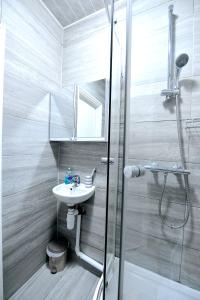 a bathroom with a sink and a shower at City Apartments near Seven Sisters in London