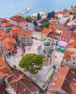 an aerial view of a city with buildings at Apartment Old town Milica in Herceg-Novi