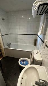 a bathroom with a toilet and a sink and a tub at 2 Bedroom Flat Ground Floor Town Centre Colchester in Colchester