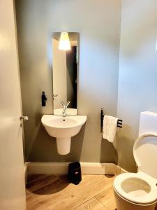 a bathroom with a sink and a toilet at Beautiful 2-Bed Apartment near Waterford City in Waterford