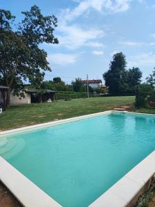 una gran piscina azul en un patio en La Casetta, en Pombia