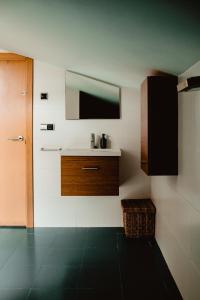 baño con lavabo y espejo en la pared en Baiolei en Azpeitia