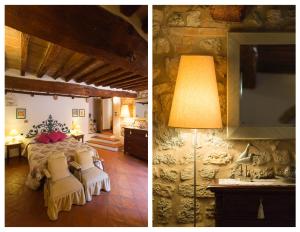 duas fotos de um quarto com uma mesa e uma televisão em Il Pozzo em San Gimignano