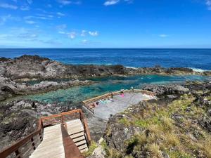 a group of people in a swimming pool on the ocean at Vila Flor in Lajes das Flores