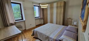 1 dormitorio con 1 cama y 2 ventanas en Appartamento Bucaneve, en Pieve Tesino