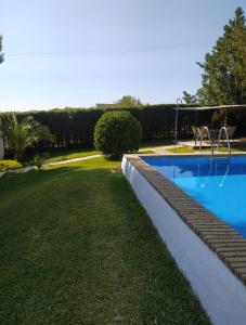 a swimming pool in a yard with a goal at La Zagala in Badajoz