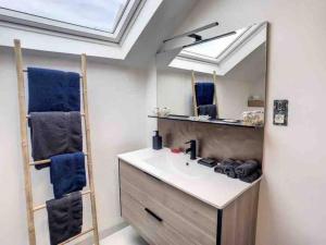 a bathroom with a sink and a mirror at Suzy home in Moisenay +8 photos
