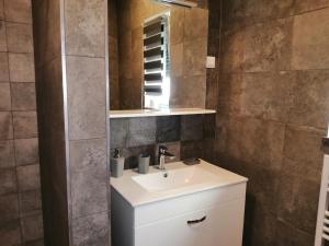 een badkamer met een wastafel en een spiegel bij Apartman Sterpin in Pula +24 foto's