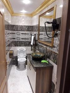 a bathroom with a toilet and a sink and a mirror at The Pashas House in Istanbul