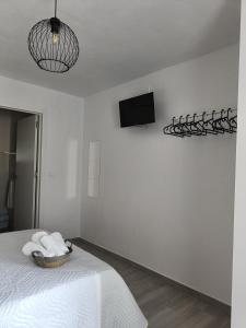 a bedroom with a bed and a tv on the wall at Alojamientos La Menúa in Los Badalejos
