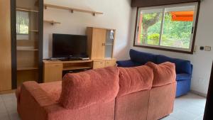 - un salon avec un canapé et une télévision dans l'établissement Casa Areabrava playa, à Pontevedra