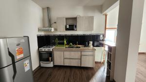 a small kitchen with a sink and a refrigerator at Departamento Los Fueguinos - Ushuaia in Ushuaia