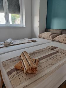 two beds sitting next to each other in a room at Apartmani Nada in Drage