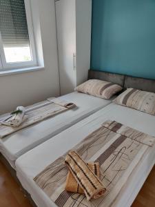 two beds sitting next to each other in a room at Apartmani Nada in Drage