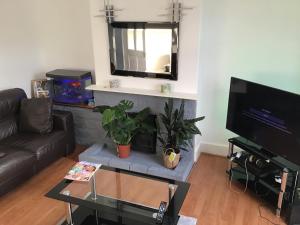 a living room with a couch and a tv at Stay near Southmead Hospital and Airbus in Bristol