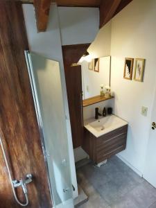 une salle de bain avec lavabo et douche dans l'établissement Casa amplia y luminosa, à San Carlos de Bariloche