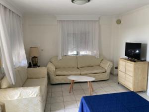 - un salon avec un canapé et une télévision dans l'établissement Cozy Cottage at Flogita, à Flogita