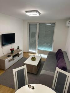 - un salon avec un canapé et une télévision dans l'établissement Luxury apartments - Otoka Sarajevo, à Sarajevo