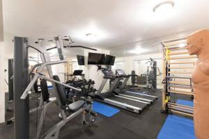 a fitness room with a gym with tread machines at Luxurious & Exclusive Villa, 10 min from the beach in Herzelia 