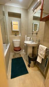 W łazience znajduje się toaleta, umywalka i prysznic. w obiekcie Kings Road Retreat - Affordable Serviced Apartments in Chelsea w Londynie