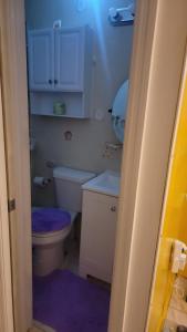 a small bathroom with a toilet and a sink at Sunrise Efficiency in Sunrise