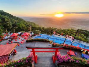 an overhead view of a pool at a resort at Little Tokyo in Yogyakarta