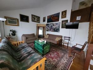 a living room with a couch and a tv at VA Beach Zen retreat house in Virginia Beach