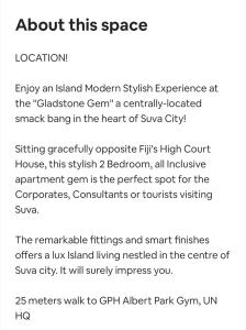 une capture d'écran d'un écran de téléphone portable avec une capture d'écran d'un document dans l'établissement Gladestone Gem 2 - Suva CBD - 2bd Apt, à Suva