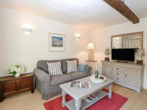 a living room with a couch and a tv at Bridge Cottage in Norwich
