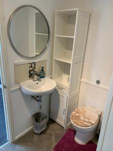 a bathroom with a sink and a toilet and a mirror at Silverspring Hideaways in Constantine
