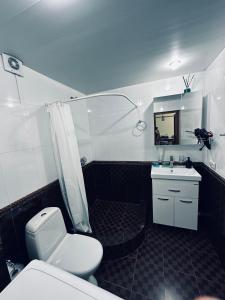 y baño con aseo y lavamanos. en Tsaghkazdor luxury apartment, en Tsaghkadzor