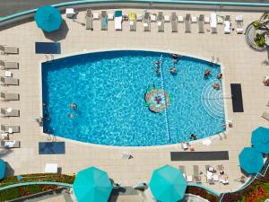 an overhead view of a large swimming pool at Ilikai Hotel Condo with Kitchen and Ocean View in Honolulu